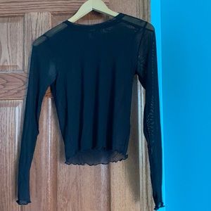 Forever 21 Lettuce-Trimmed Mesh Long-Sleeved Top